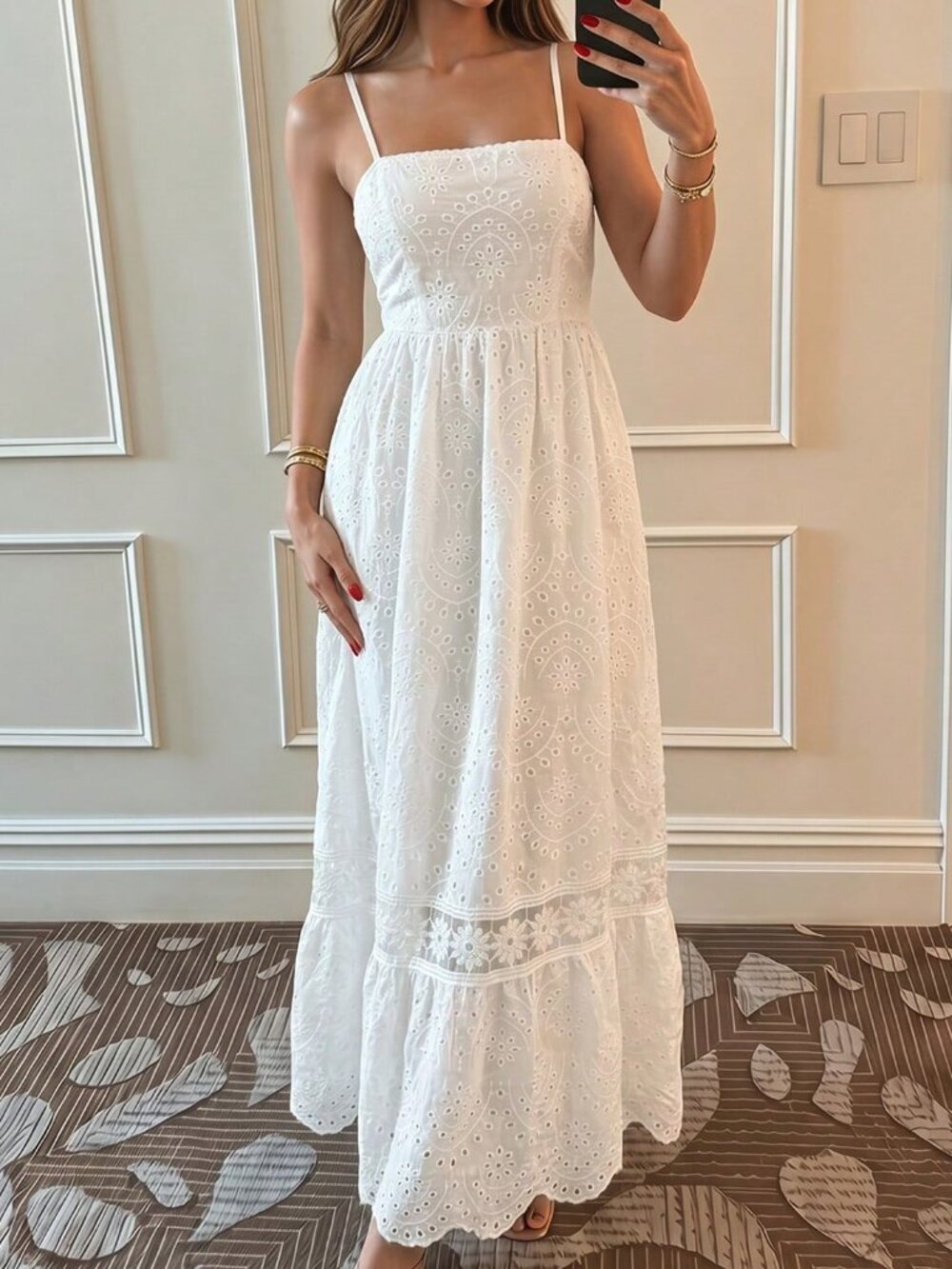 White Boho Women's Slim-Fit Double Shoulder Strap Strapless Dress